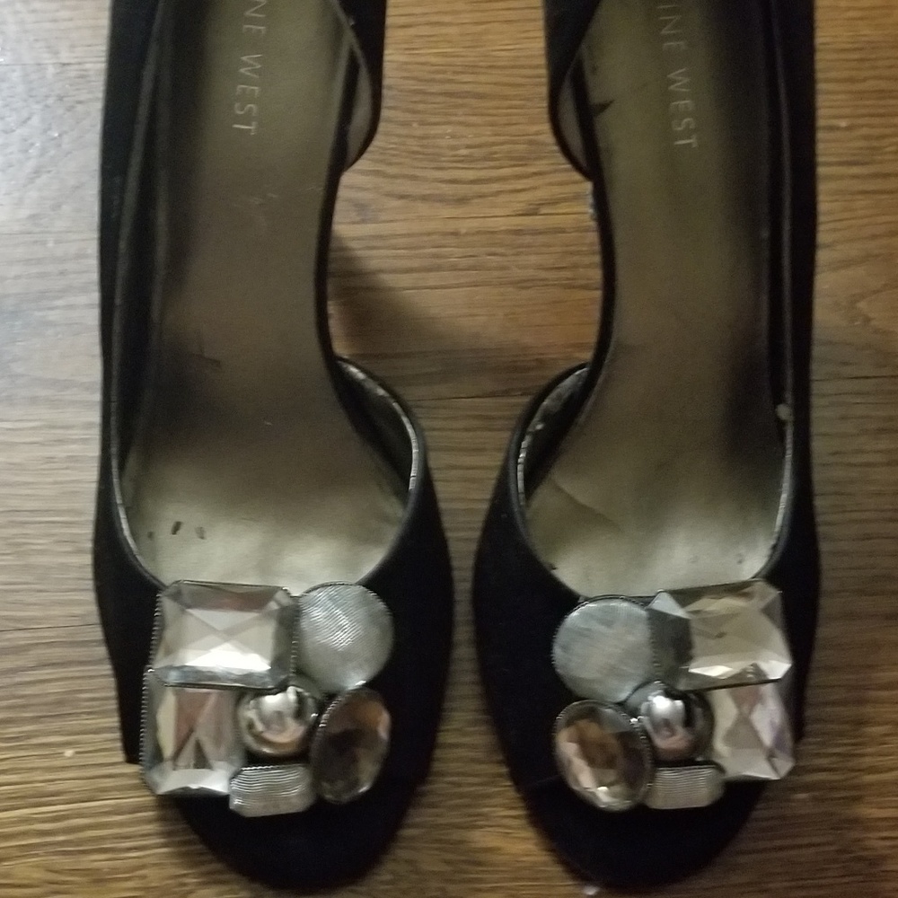 Jeweled black stiletto heal open toe